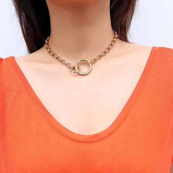 NEW gold double interlock circle link chain necklace - Picture 2 of 5